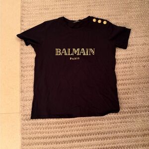 Balmain Black T-Shirt w/ gold buttons